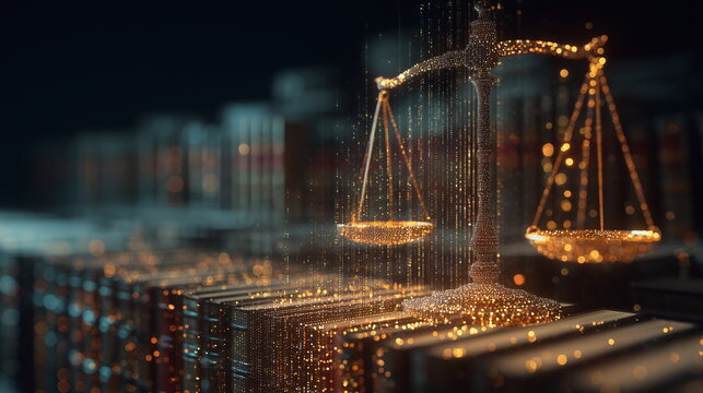 Balancing scales symbolizing justice in digital  - Powered by Adobe