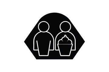 Two People with a Bucket of Food in a Black Shape