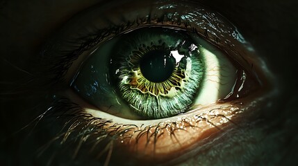 Digital artwork of an eye with the pupil replaced by chromatic aberration effects 