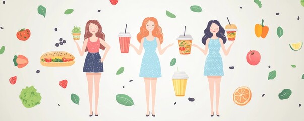 Women avoiding fast food during diet sessions to lose weight and choosing healthy food with vitamins and nutrition., Generative AI