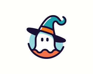 Cute ghost wearing a witch hat for halloween