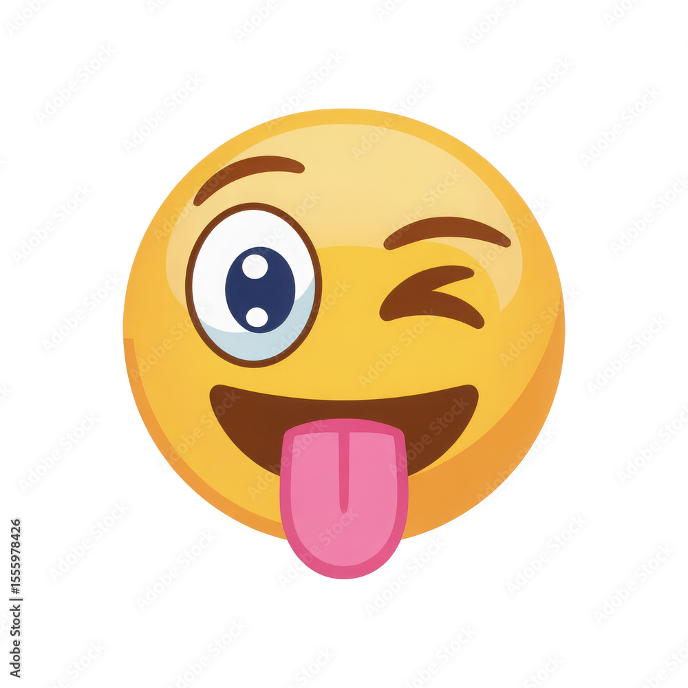 Fototapete a funny and playful yellow smiley face emoji with one eye open and the other winking sticking its pi