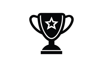 Black and White Trophy Icon with Star Symbol Illustration
