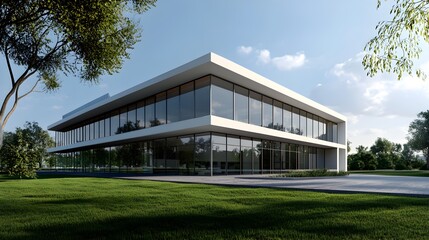 Obraz premium Modern glass office building green landscape