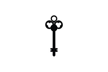 Elegant Silhouette of an Antique Key on a White Background