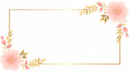 Obraz premium Floral frame with pink flowers and golden border design 