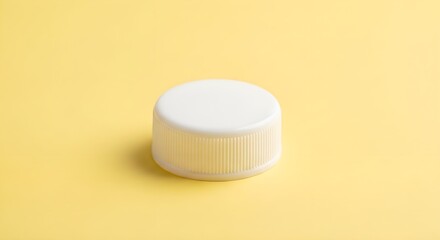 Minimalist White Plastic Bottle Cap on Pale Yellow Background, Studio Shot