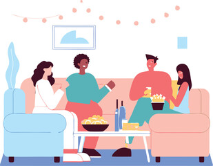 group of friends hanging out in the living room