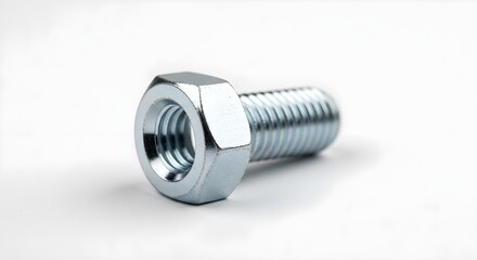 Close-up of a Hex Bolt: Precision Engineering, Metallic Sheen, White Background