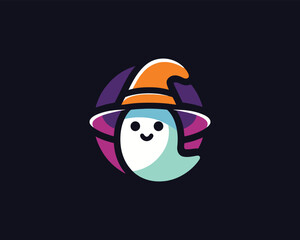Cute ghost wearing a wizard hat and orb