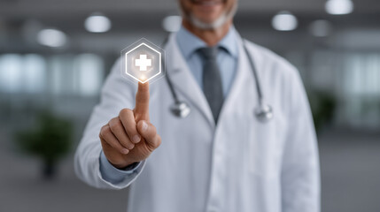 Futuristic Doctor Engaging with 3D Medical Technology in a Clinic