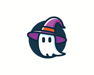 Cute ghost wearing a purple witch hat