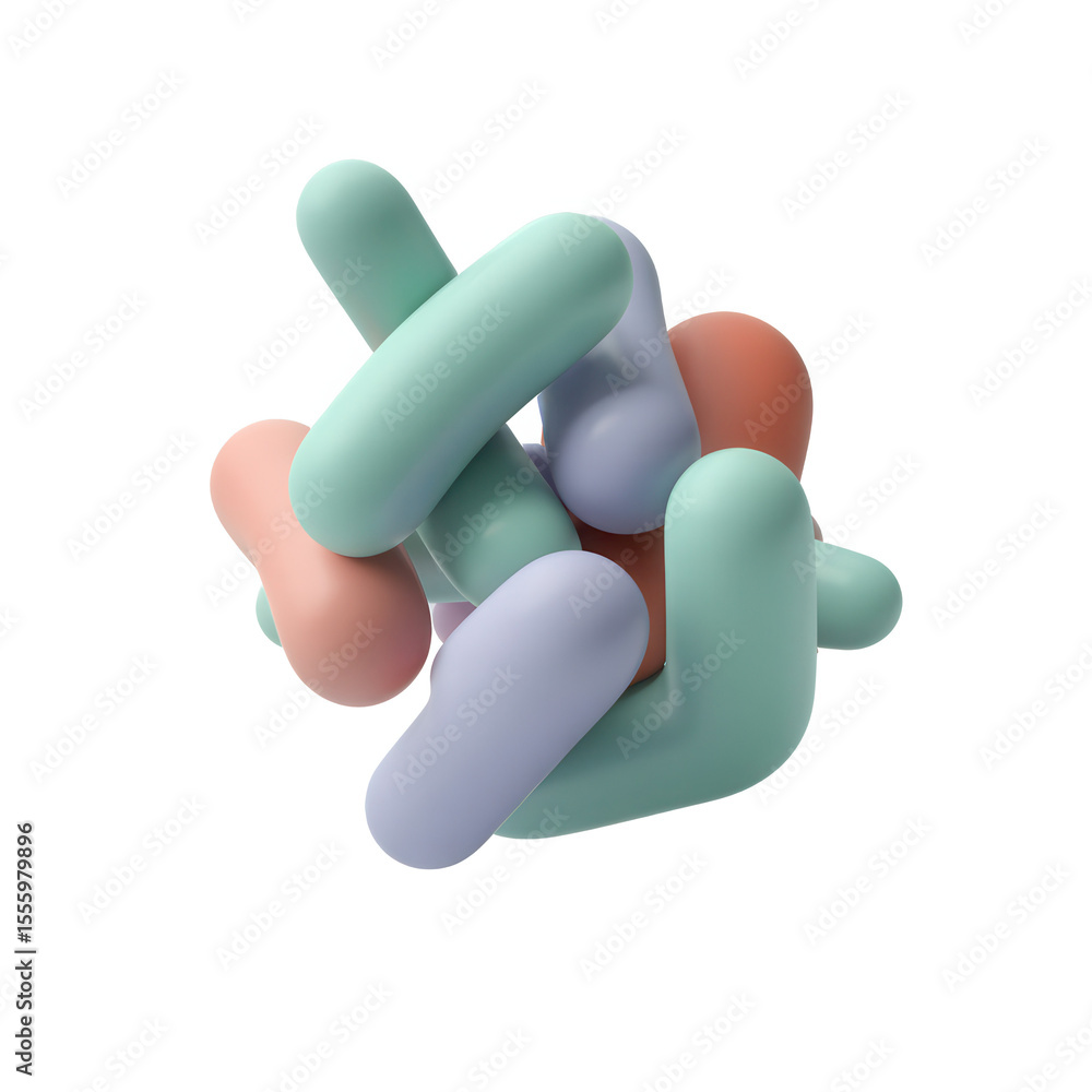 Poster abstract organic shapes in pastel colors smooth rounded forms interlinked in a dynamic cluster isola