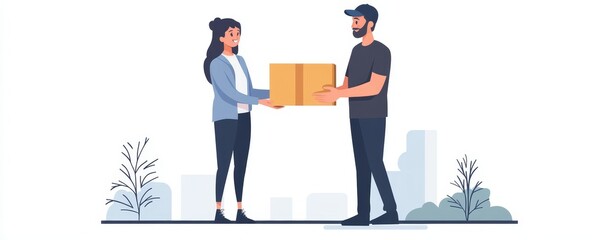 Client receiving a food package from the delivery man., Generative AI