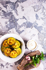 Zucchini fried. Farm fresh organic zucchini,