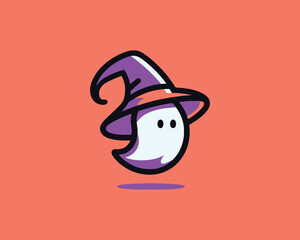 Cute ghost wearing a purple witch hat