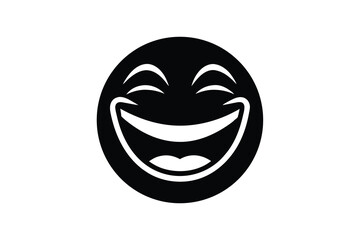 Black and White Laughing Emoji with Closed Eyes and Big Smile