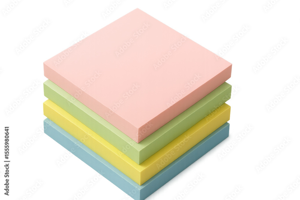 Poster vibrant sticky notes stacked neatly, showcasing organizational potential for brainstorming and note-