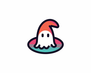 Cute ghost wearing a colorful wizard hat