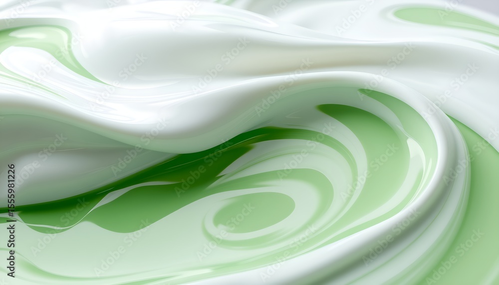 Poster abstract swirls of white and green paint creating a smooth glossy texture