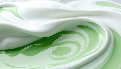 Abstract Swirls of White and Green Paint Creating a Smooth Glossy Texture