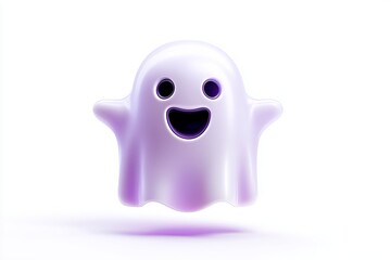 3D ghost emoji icon with smiling face isolated on white background perfect for digital design and social media use during festive occasions