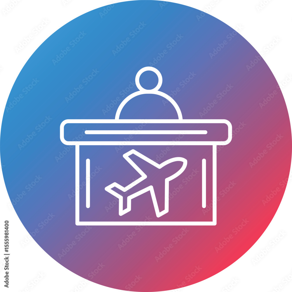 Poster flight check in line gradient circle background icon