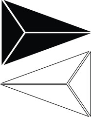 Geometric abstract shapes a solid black triangle above an outline triangle