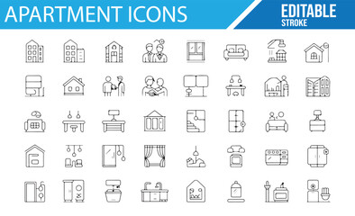 Editable Apartment and Home Furniture Icons Set
