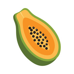 Sliced papaya with black seeds illustration