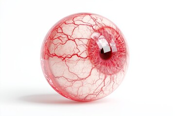 Glassy eyeball icon featuring red veins on a white background representing an imaginative and whimsical design element