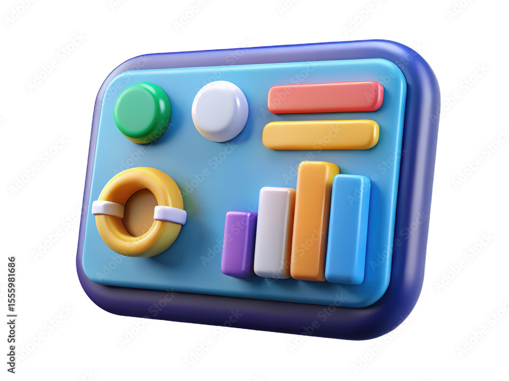Poster colorful 3d render of a modern dashboard interface design with charts and buttons for a mobile app u