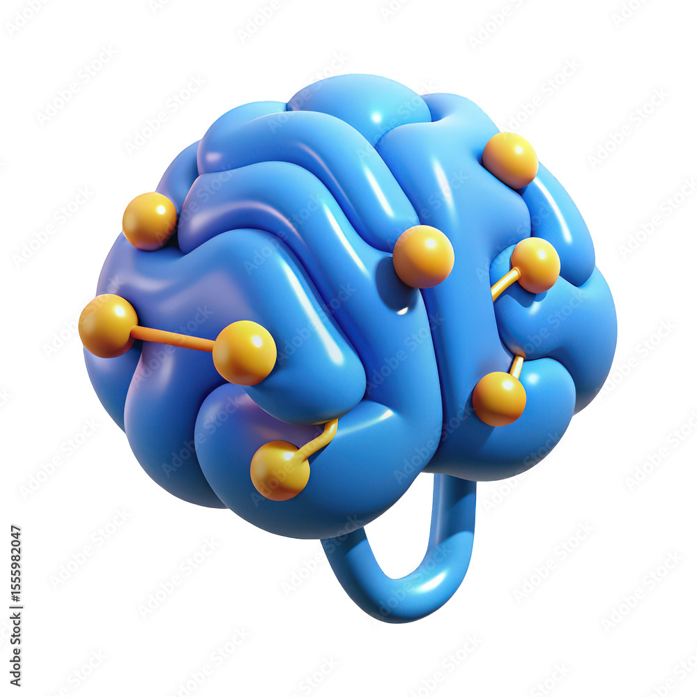 Aufkleber abstract blue brain 3d render with yellow connections neural network artificial intelligence concept
