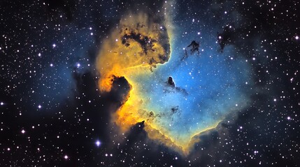 Fototapeta premium Cosmic Nebula, Vibrant Blue and Gold Starfield