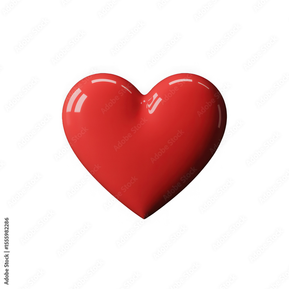 Poster a glossy red heart shape with bright highlights and reflections sits centered on a dark gray surface