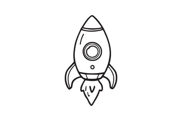 Rocket space ship line art and black color