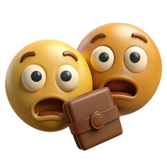 Two surprised emojis reacting to an empty wallet isolated on transparent background