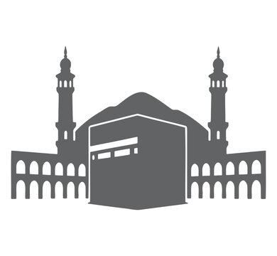 gray kaaba silhouette with minarets clip art preview