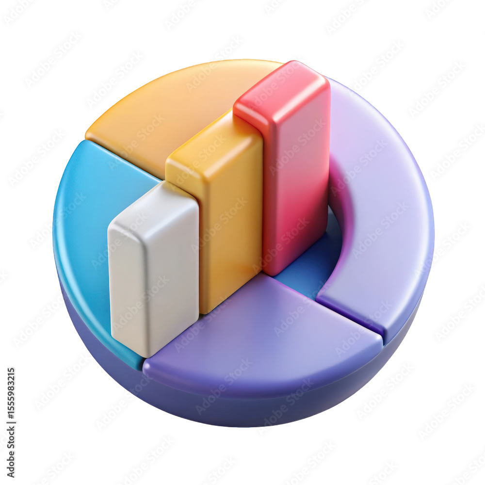 Poster colorful 3d bar chart graphic business data presentation illustration marketing growth success repor