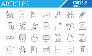 Vector Icons Representing Articles, Writing, and Communication