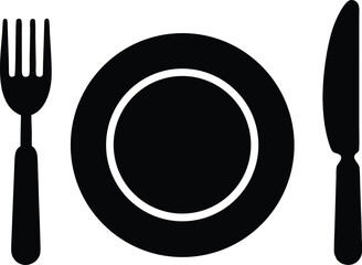 Dish, fork, knife and plate icon set, cutlery vector icon set