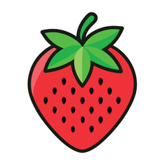 Obraz premium Strawberry vector illustration with a leaf. Vector icon
