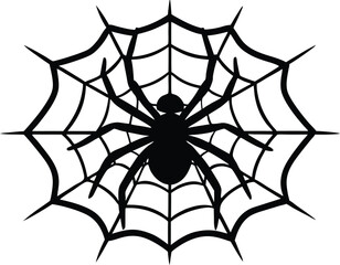 Halloween spider and  spider web  black silhouette vector