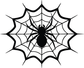 Halloween spider and  spider web  black silhouette vector