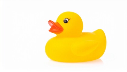 A bright and cheerful yellow duck toy is isolated against a white background.