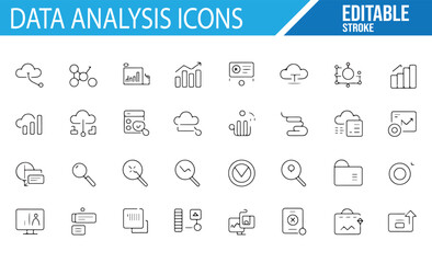 Collection of Icons Representing Analytics, Cloud, and Data Charts

