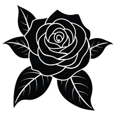 Obraz premium Stylized black and white silhouette of a rose with leaves