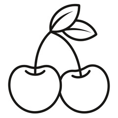 Cherry fruitvector icon. Cherry outline vector with a leaf. Fruit cherry vector illustration