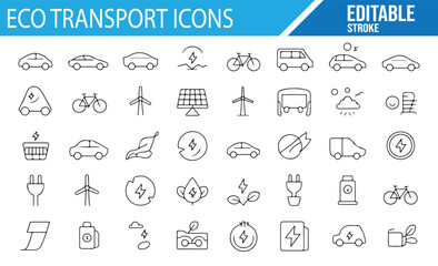 Editable Icons for Sustainable Transport and Renewable Energy

