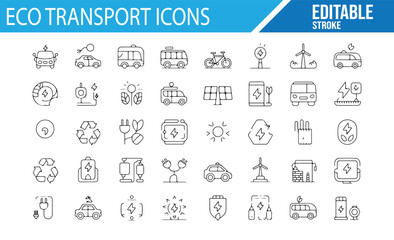 Set of Green Transport, Solar, and Wind Energy Icons
